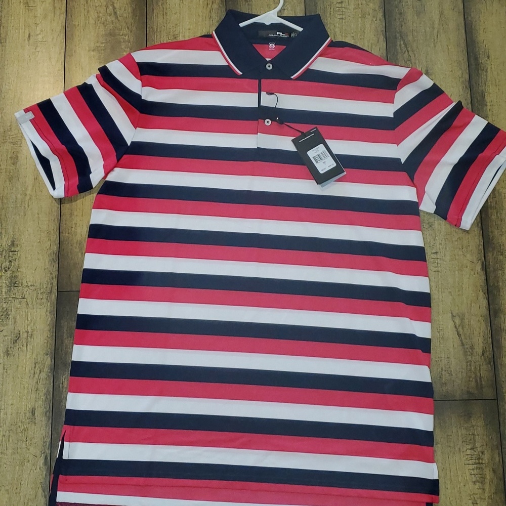 RLX Ralph Lauren Red, Navy & White Striped Polo Shirt